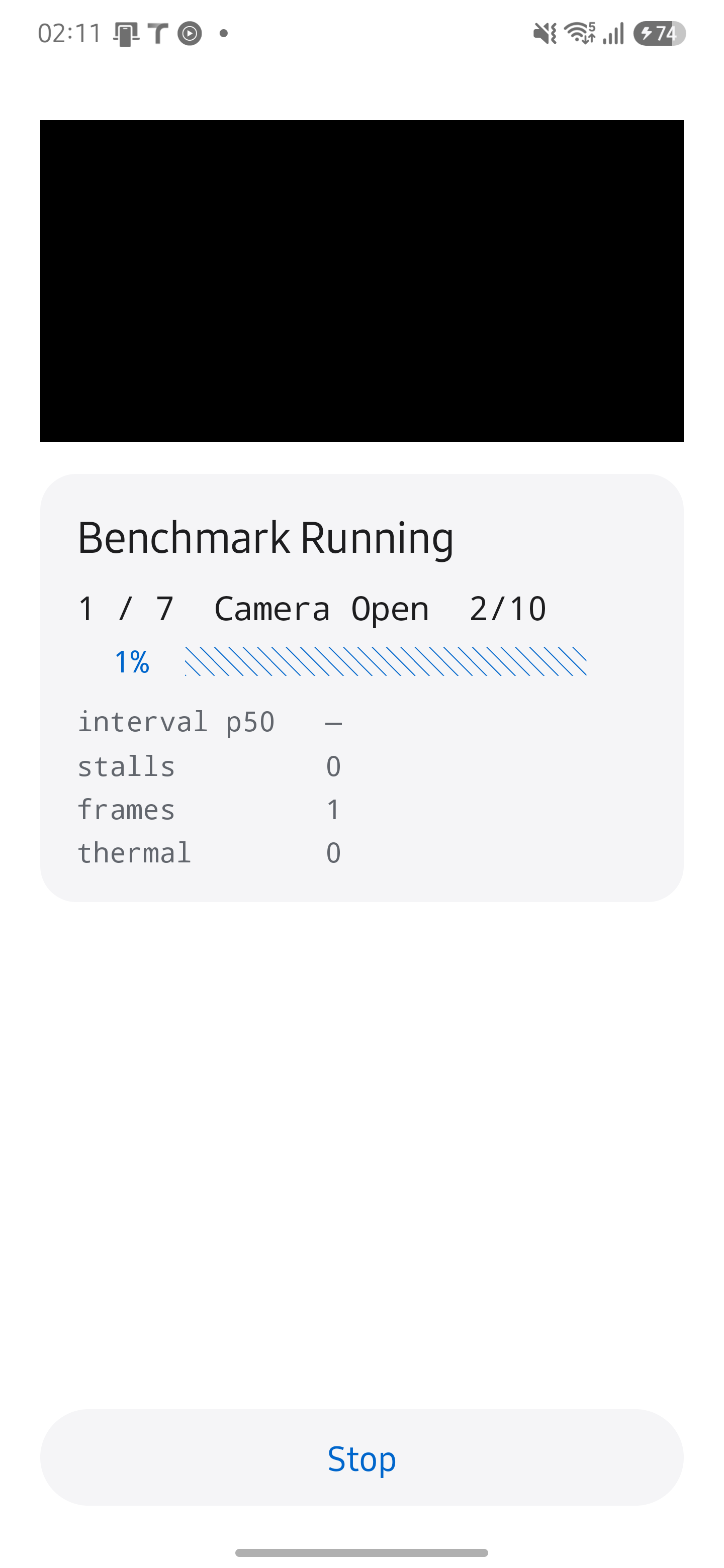 Benchmark 카메라 열기 반복 측정 진행 중